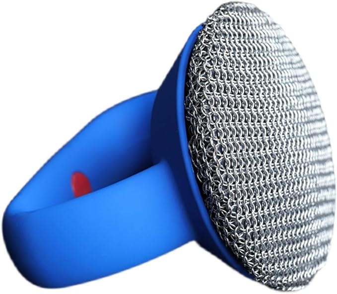 Cast Iron Scrubber with Handle 316L Stainless Steel Chainmail Scrubber for Cast Iron Pan Skillet Cleaner,Skillets and Grills (Blue)