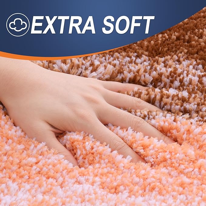 OLANLY Bathroom Rugs Sets 3 Piece, Soft Absorbent Microfiber Bath Mats and U-Shaped Contour Toilet Rug, Plush Shaggy Bath Mat Set for Bathroom (36"x24"+24"x16"+24"x20", Orange)
