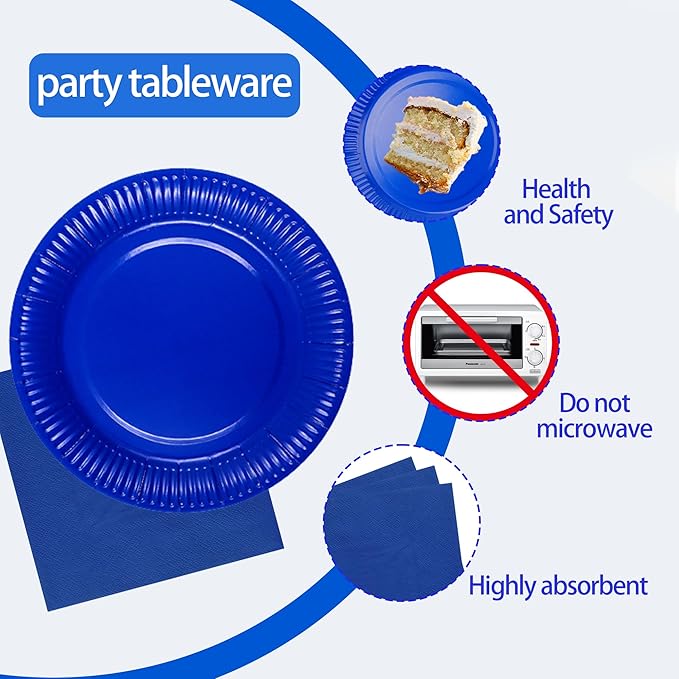 210pcs Blue Plates And Napkins Party Supplies -Plastic Silverware, Paper Cups And Plates.Napkinsdisposable Party Cutlery Set Serves 30