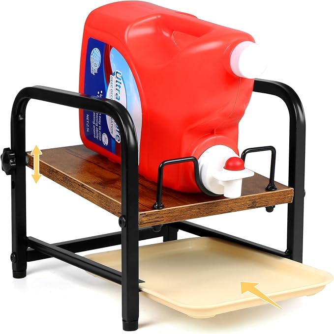 Laundry Detergent Holder & Laundry Detergent Soap Dispenser - Liquid Laundry Detergent Organizer with Drip Tray & Adjustable Tilting Board, for Laundry Room Organization and Storage,Black