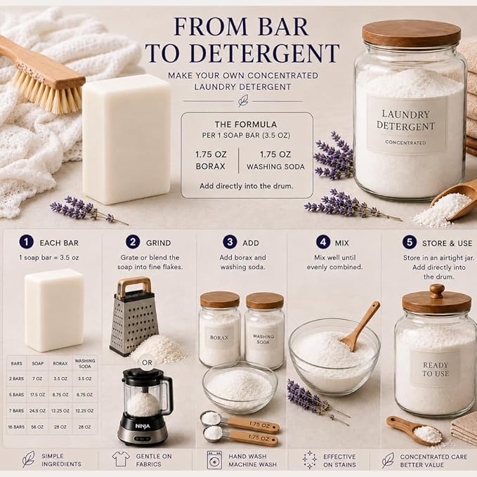 Laundry Soap Bar with Lavender for Sensitive Skin - Delicate Stain Remover Clothes, Underwear, Collar - 7 pcs