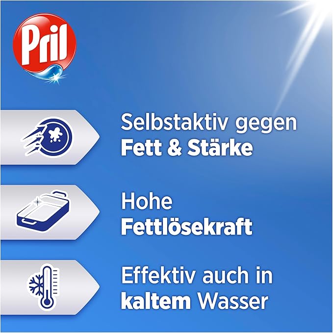 Pril Original (675 ml), hand dishwashing detergent with highest degreasing power, for clean dishes even in cold water