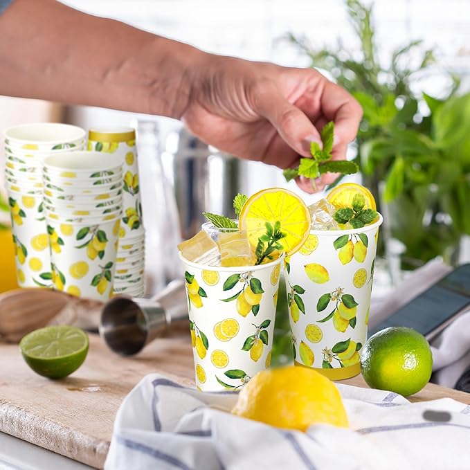 Umigy 100 Pcs Lemonade Paper Cups Disposable Lemonade Stand Cups Bathroom Mouthwash Drinking Disposable Cups for Summer Party Picnics Barbecues Traveling Hot Cold Beverage Water Juice (16 oz)