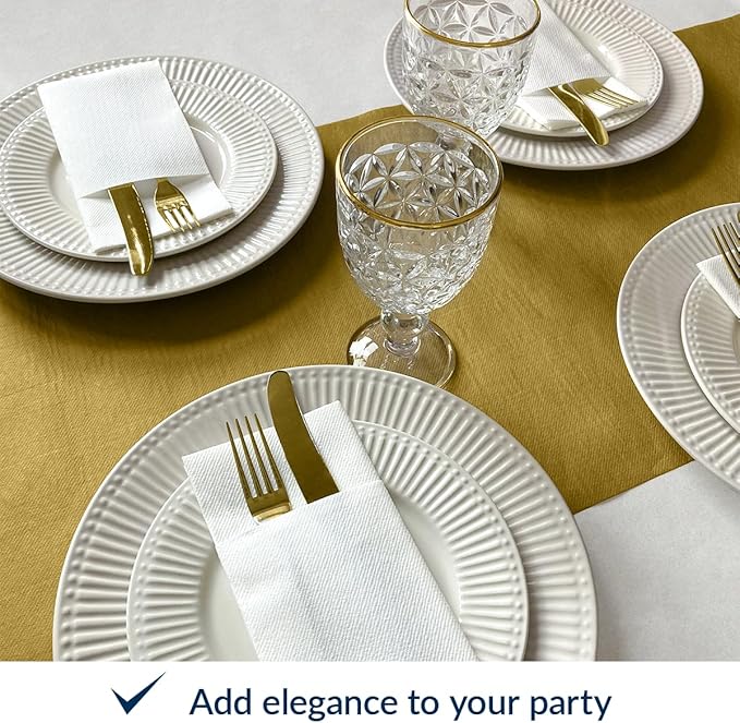PAW - White Linen Feel Napkins with Built-in Flatware Pocket, Soft and Absorbent Paper Pre-Folded Napkins, Guest Towels, Wedding Party, Dinner, Birthday, Gatherings, 50 Count