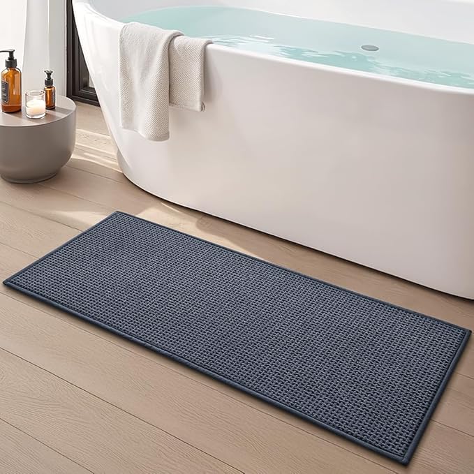 Bathroom Rugs Non Slip Washable, Super Absorbent Thin Bath Mat for Small Quick Dry Low Pile Bathroom Rug, (Navy Blue, 47″x20″)