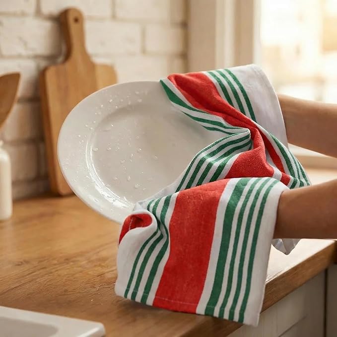 Urban Villa Kitchen Towels 100% Cotton Dish Towels for Kitchen (Set of 6) 20”x30” Dish Cloths Highly Absorbent Kitchen Linen Set with Hanging Loop Perfect for Drying Dishes Cleaning Towels- Christmas