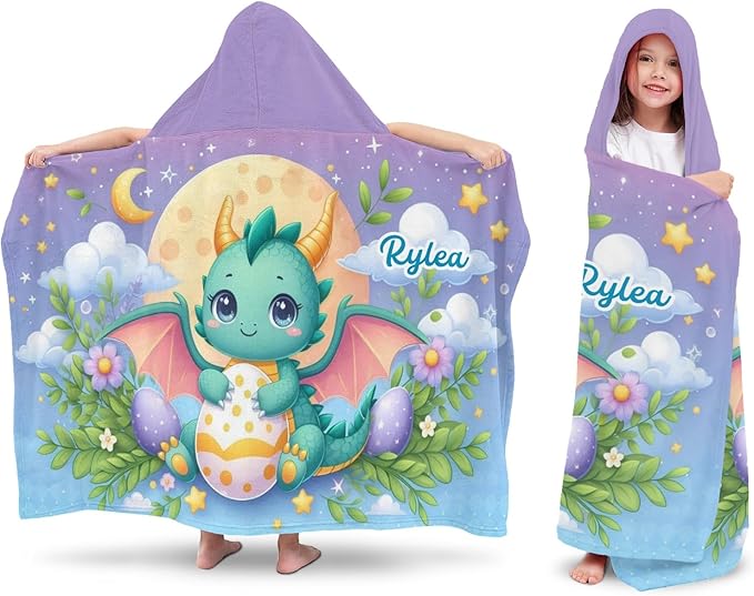 Green Flying Dragon Personalized Hooded Towel Absorbent Wrap Soft Pool Beach Bath Towels Hood Poncho for 5-12 Years Kids Boys Girls