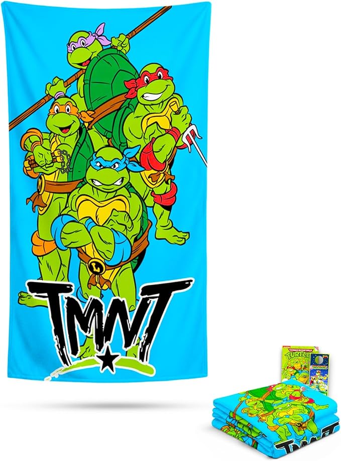 Teenage Mutant Ninja Turtles Bath Towel Set for Kids - Bundle with 27" x 54" Beach Towel Plus Tattoos, More | TMNT Bathroom Pack for Boys