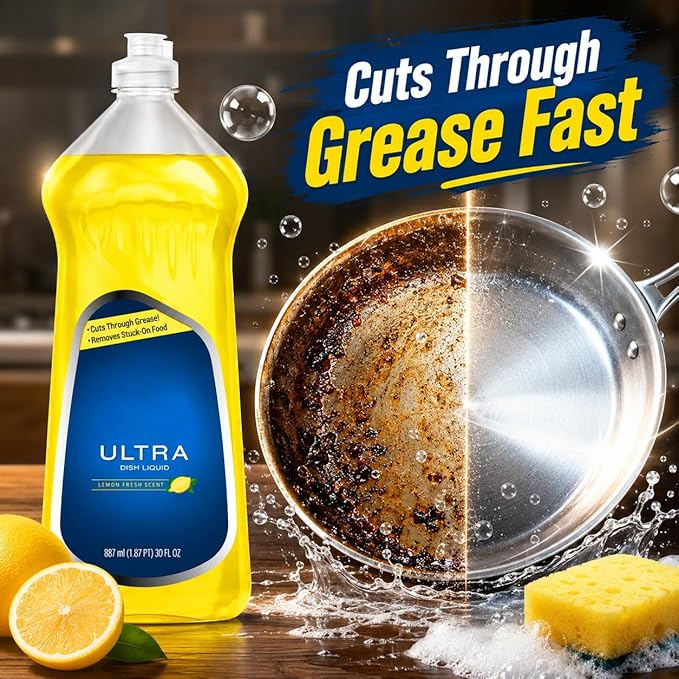 Liquid Dish Soap Lemon Fresh Scent, Large 30 fl oz Dishwashing Liquid with Easy Pour Bottle for Everyday Kitchen Cleaning Use
