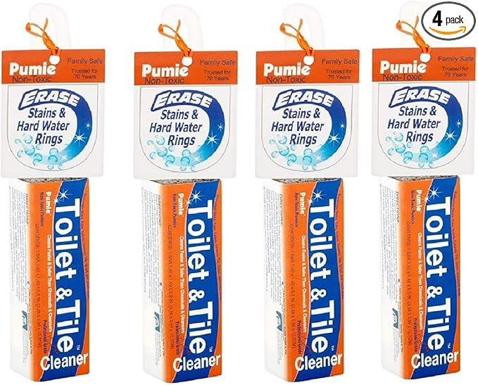 PUMIE Toilet & Tile Pumice Cleaner, Pumice Stick with Handle, Multi-Function Toilet Bowl Ring Remover by US Pumice, Bath-8, Pack of 4