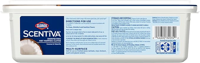 Clorox Scentiva Disinfecting Wet Mop Pad, Disposable Mop Heads, Coconut and Waterlily, 2 Packs, 24 Wet Refills Per Pack (Package May Vary)