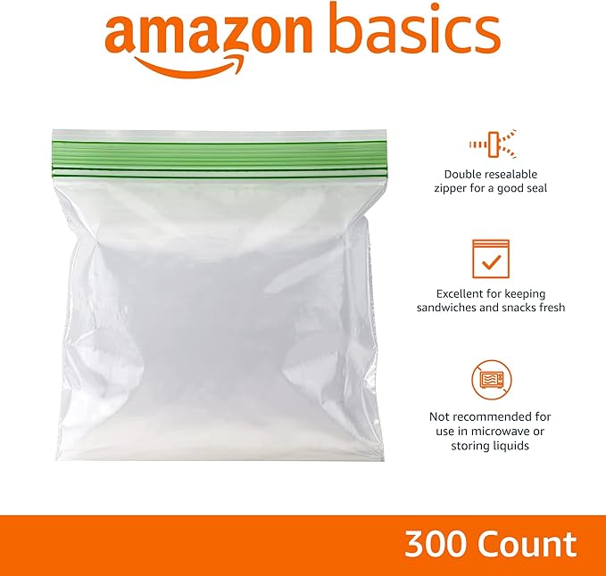 Amazon Basics Sandwich Storage Bags,(Previously Solimo),300 Count (Pack of 6)