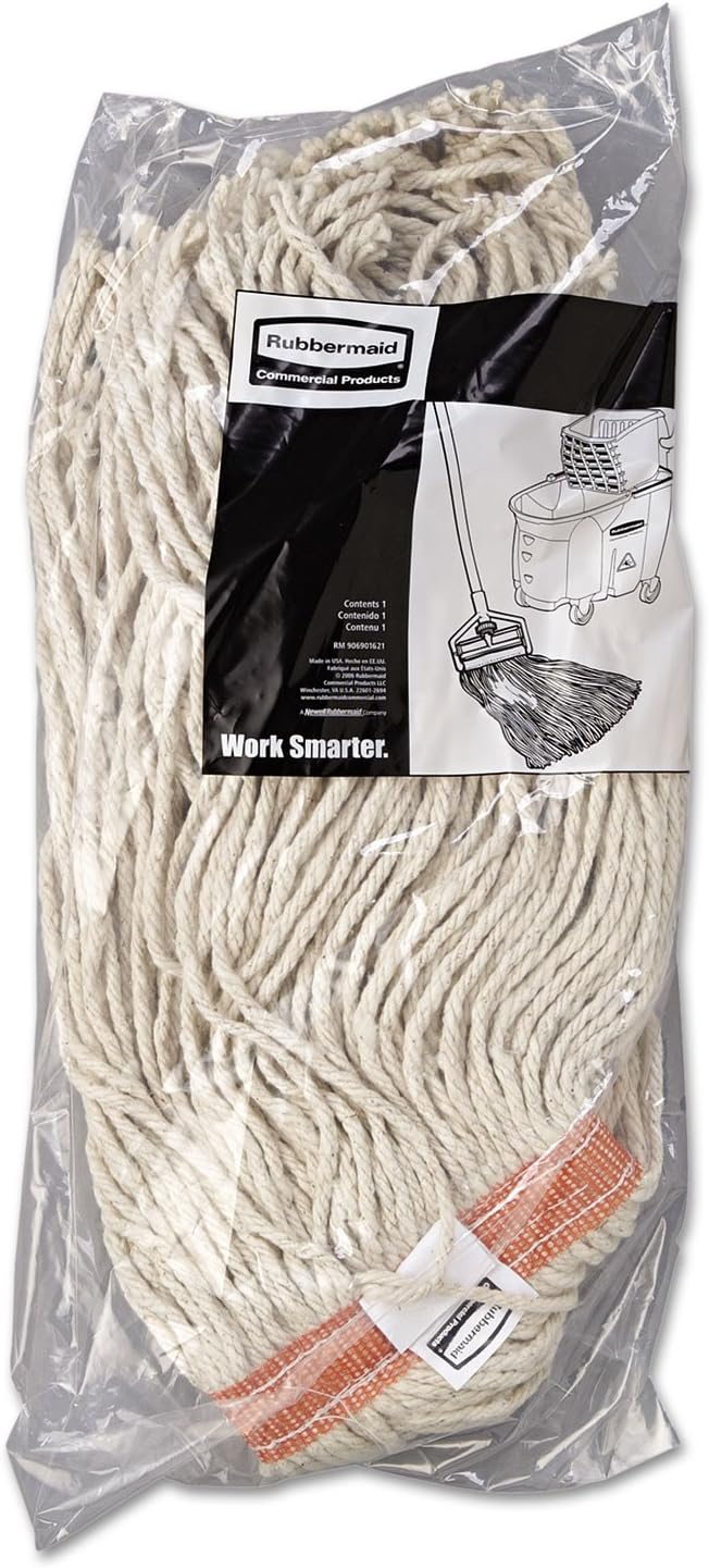 Rubbermaid F11612 Premium Cut-End Cotton Wet Mop Head 16oz White 1" Orange Band 12/Carton