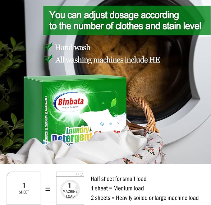 Binbata Laundry Detergent Sheets - Up To 128 Loads, Hypoallergenic, Eco-Friendly Forest Scent, Biodegradable, Plastic Free, Liquidless Laundry Sheets Suitable for Sensitive Skin