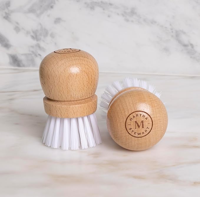 Martha Stewart Mini Palm Dish Brushes, 4 Count – Ergonomic Beechwood Handle for Comfortable Cleaning