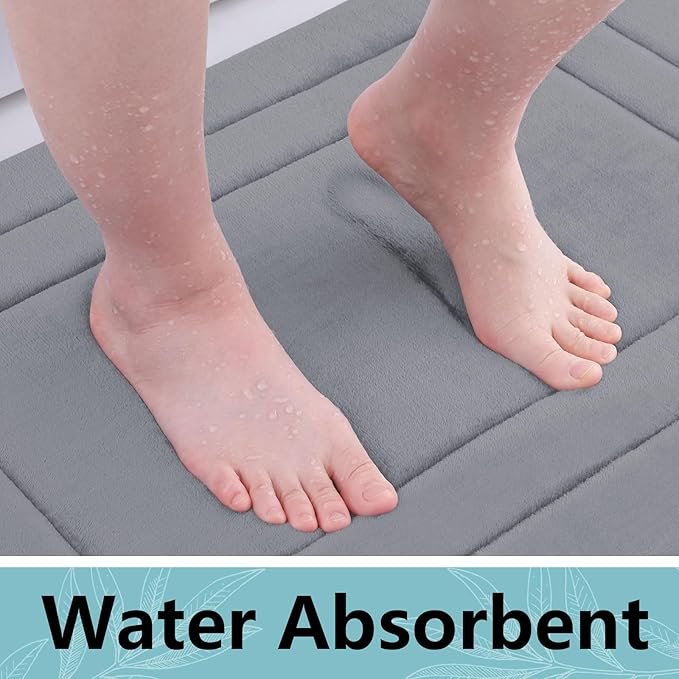 Arotive Memory Foam Bathroom Rug Mat 47x17, Ultra Soft and Absorbent Bath Mat, Machine Wash Dry, Comfortable Bath Rug Carpet for Bathroom Floor, Tub and Shower, Medium Grey