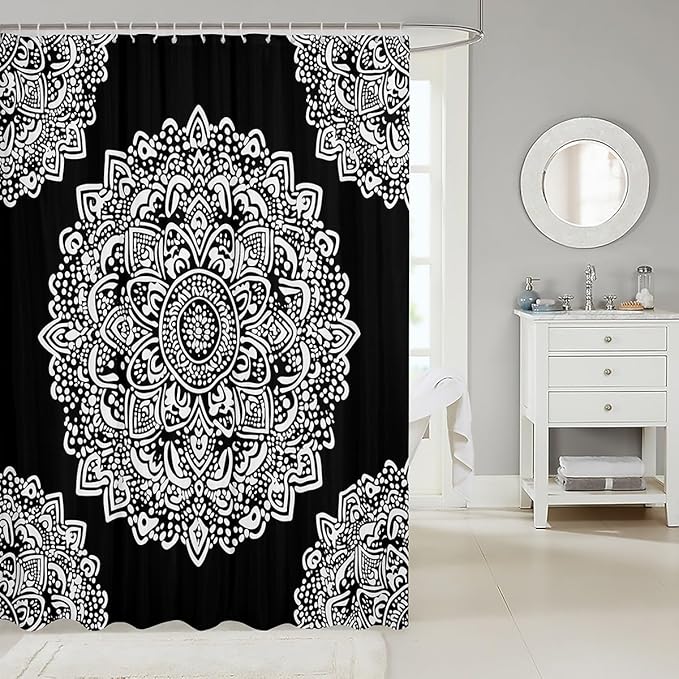 Erosebridal Mandala Shower Curtain Bohemian Waterproof Shower Curtain 72" Wx78 L,Paisley Boho Floral Bath Curtain for Boys Teens Youth European Style Medallion Exotic Nordic Bathroom Accessories