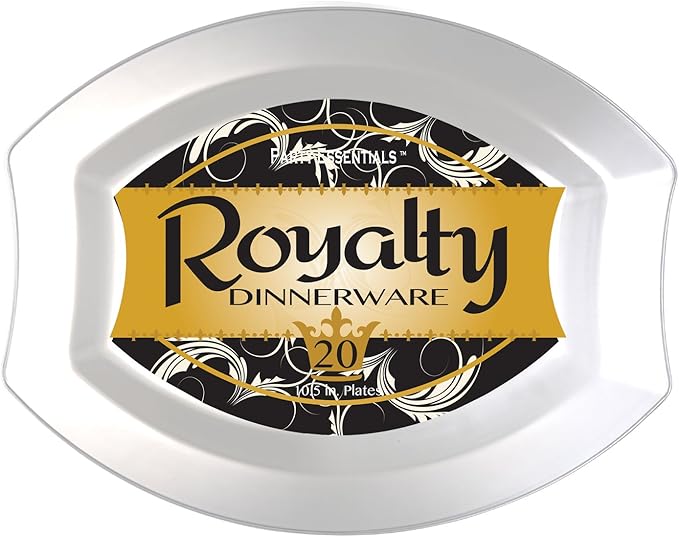 Party Essentials Party Supplies Fancy Plastic Dinnerware For Wedding/Birthday/All Occasions, 10.5" x 8.5", Dinner Plates, 20-Count, Clear Oval Royalty