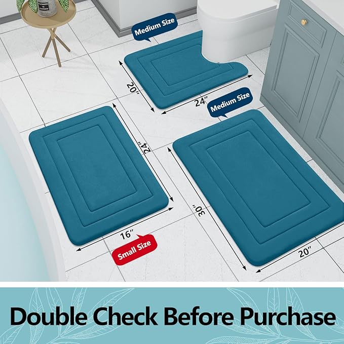 Arotive Memory Foam Bathroom Rug Mat 47x24, Ultra Soft and Absorbent Bath Mat, Machine Wash Dry, Comfortable Bath Rug Carpet for Bathroom Floor, Tub and Shower, Peacock Blue