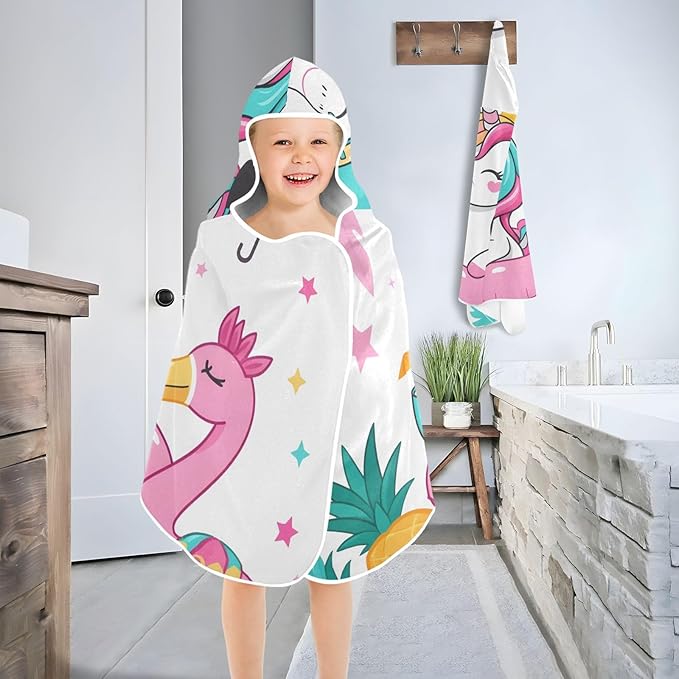 SUABO Kids' Bath Towels Flamingo Unicorn Hooded Towels for Boys Girls,Toddler Towels Multi-Purpose for Beach,Pool and Bathroom,23.5" x 50", Soft and Highly Absorbent