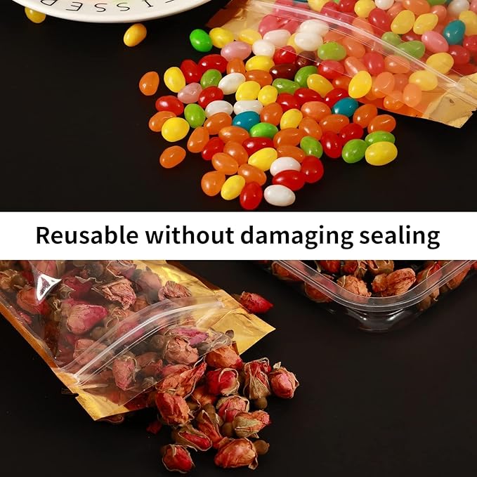 300 Pcs Mylar Bags for Food Storage, 6x9 Mylar Bag with Window Stand Up, Small Holographic Resealable Bags Smell Proof Bag Food Packaging for Small Business Freeze Dried Candy Jewelry Foil Packaging