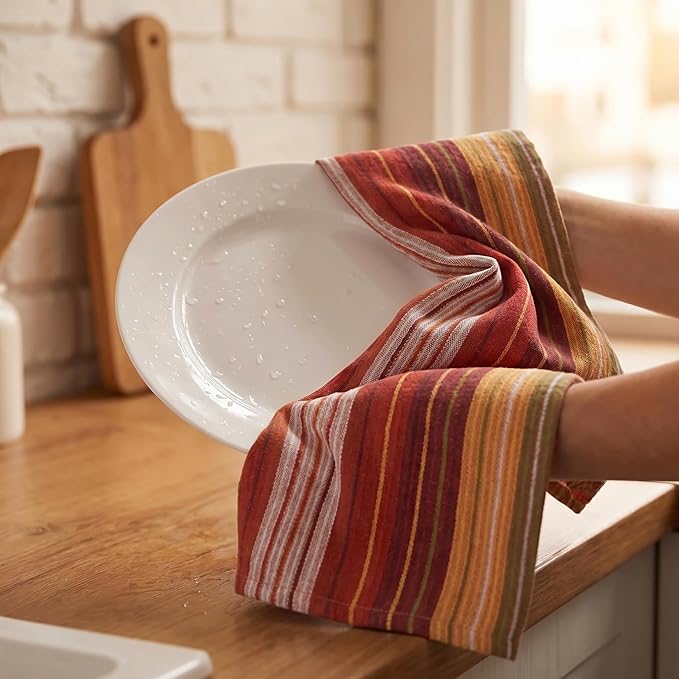 Urban Villa Kitchen Towels Harvest Stripes Towels Set of 6 20" X30” 100% Cotton Highly Absorbent Quick Drying Dish Cloths & Dish Towels Thanksgiving Fall Tea Towels with Hanging Loop Towels
