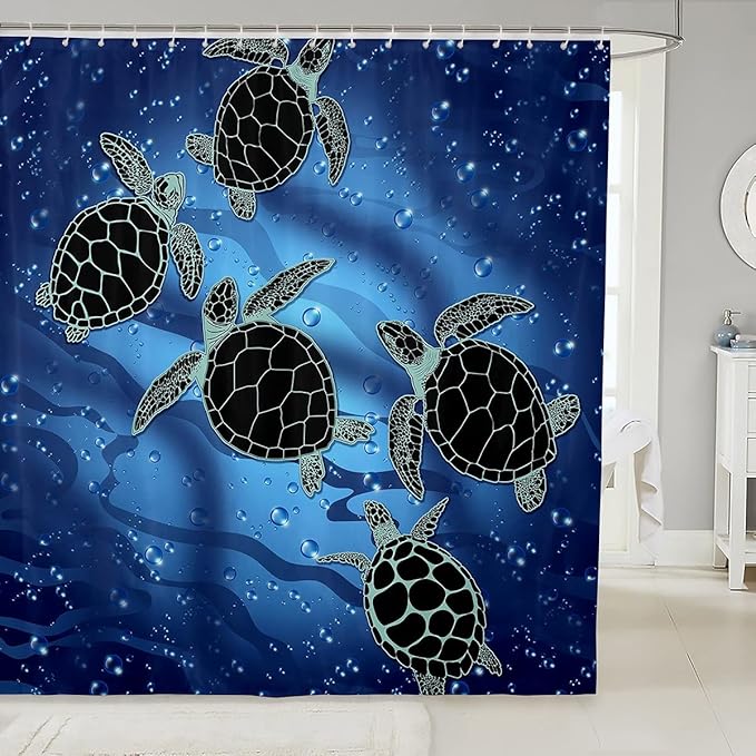 Tribal Sea Turtles Shower Curtain Navy Blue Ocean Bath Curtain for Boys,Exotic Tortoise Bathtubs Shower Curtain Set Tropical Coastal Creature Toilet Decor Nautical Sea Animal Bath Decor 72"Wx84"L