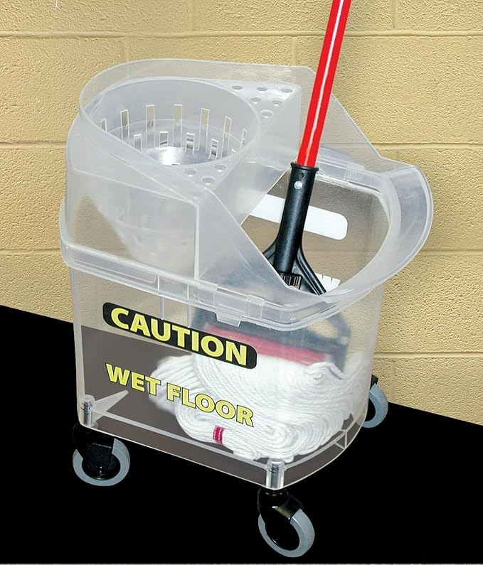 Albino Rhino Transparent Mop Bucket with Wringer - 100% Metal-Free - Inmate-Safe for Corrections Facilities