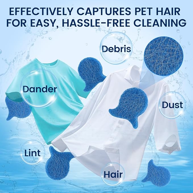 Pet Hair Remover for Laundry, Reusable Dog & Cat Fur Catcher Tool, Effectively Removes Pet Hair, Lint and Dander from Bedding and Clothing, Suitable for Washing Machines, Dryer (Blue)