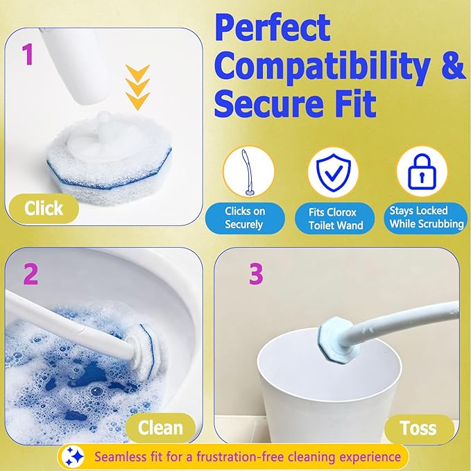 Disposable Toilet Wand Refills for Clorox 30 Count, Toilet Cleaner Refills Pads (Not Included Brush Rod) Lemon Flavor