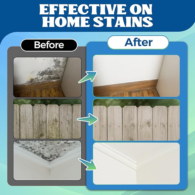 Mold Stain Cleaner Spray, Wall Cleaner Spray, All Purpose Cleaning Spray for Home Surfaces, Bathrooms, Kitchens, Showers, Basements & Outdoor Areas, Multipurpose Remover for Dirt, Dust, Oil