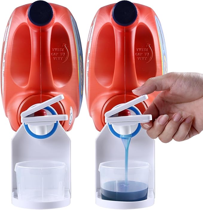 [2 Pack] Laundry Detergent Dispenser Cup Holder & Nozzle Force-Saving Switch, Soap Dispenser,Drip Catcher, for Laundry Room Organization and Storage