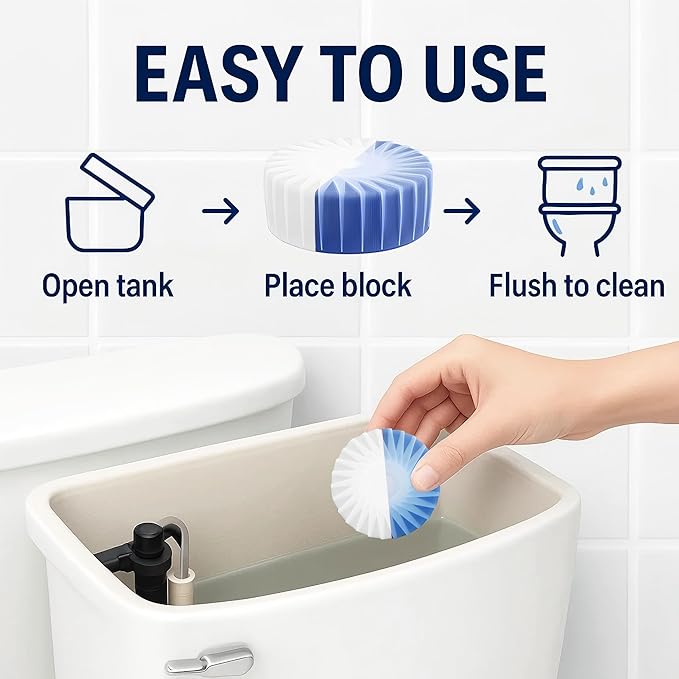 Automatic Toilet Bowl Cleaner Tablets, 10 Pack Long-Lasting Toilet Tank Cleaner for Bathroom, Blue Water Freshener, Prevents Stains & Odor, Safe for All Toilets - 10 Pack (White+Blue)