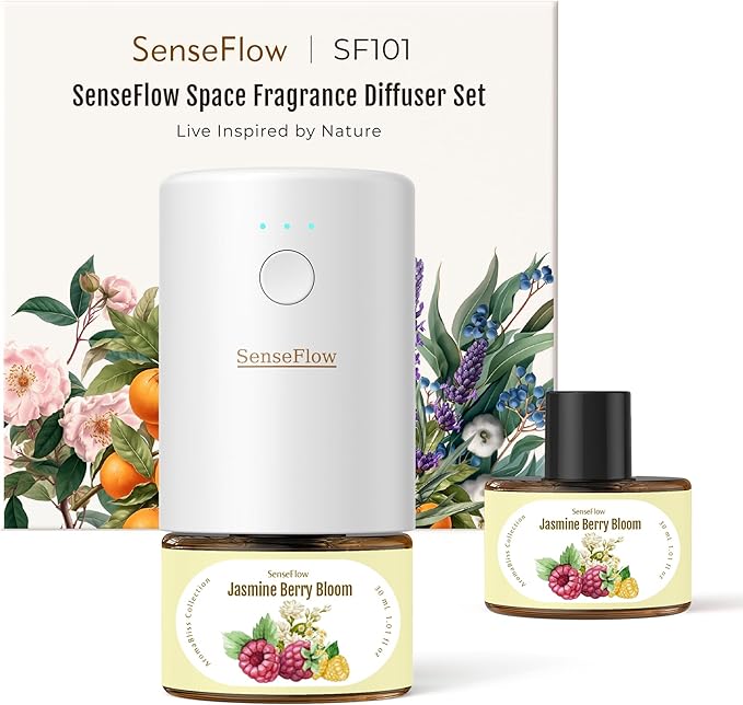 Plug-in Air Freshener for Home, Waterless Essential Oil Diffuser for Bedroom and Bathroom, Non-Toxic Formula for Pets and Nursery, 120 Days Runtime, Refillable Jasmine Berry Bloom(Rose)