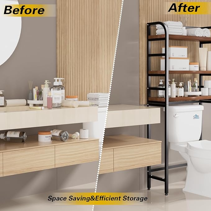 3-Tier Over The Toilet Storage Rack, Freestanding Bathroom Organizer Metal Frame Toilet for Small Spaces, Bathroom, Balcony, Laundry (Black)