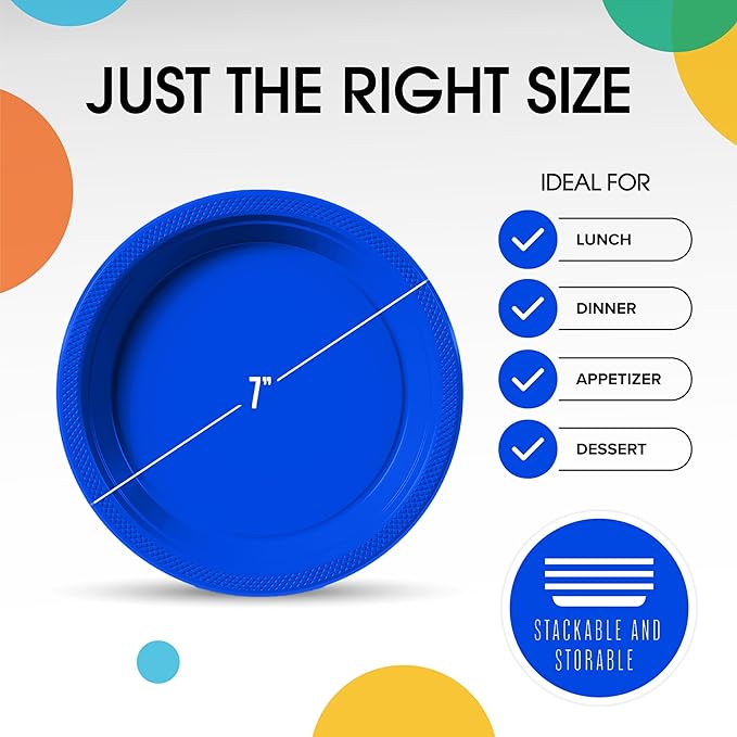 Exquisite Party Solids Dark Blue Plastic Plates For Party Supplies 7" Dark Blue Disposable Plates Heavy Duty 50 Pcs Plastic Dinnerware Sets Heavy Duty 350 GSM Disposable Dinnerware Set