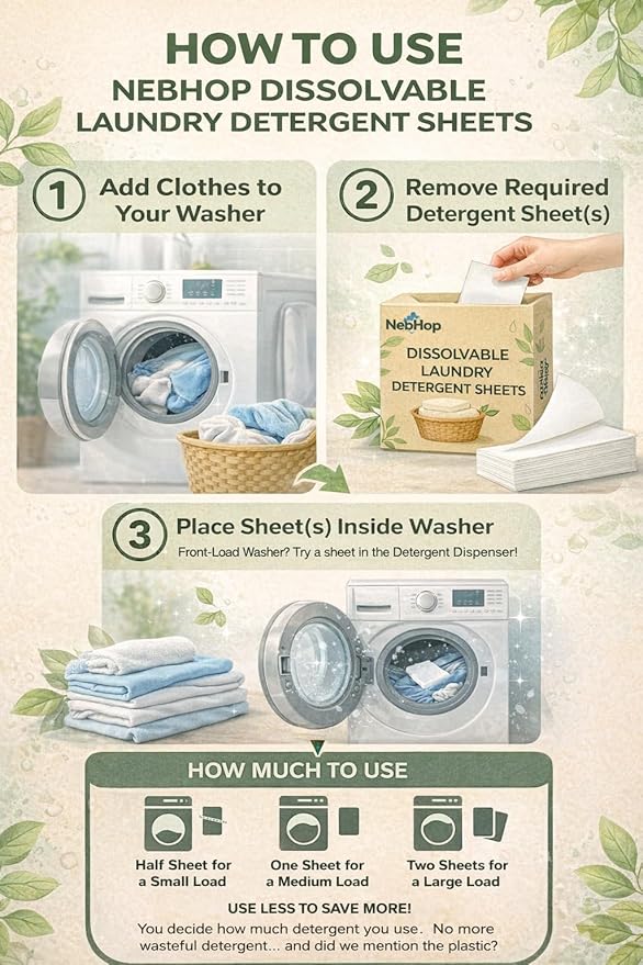 Eco Friendly Laundry Detergent Sheets – Biodegradable Detergent Strips, Fresh Linen Scent, Hypoallergenic Plant Based Washer Sheets, Plastic Free Travel Laundry Detergent, 40 Sheets (80 Loads)