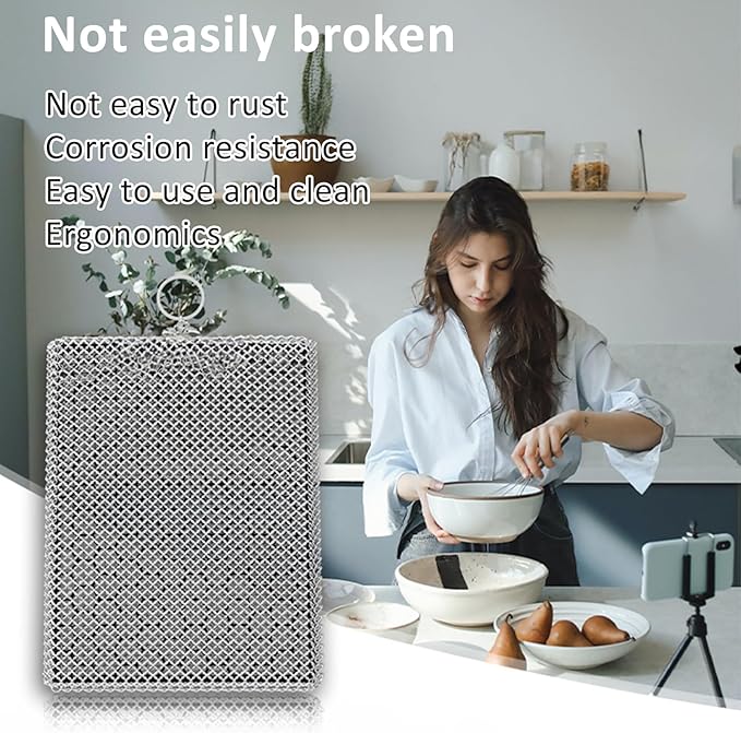 316L Stainless Steel Cast Iron Scrubber Cleaner,Chain Mail Scrubber with Silicone Insert,for Cast Iron Skillet, Cleaning Steel Skillet, Wok, Carbon Steel (8CM*10CM)
