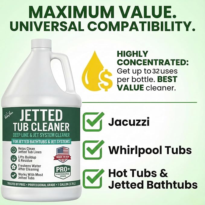 BubbyShine Jetted Tub Cleaner for Bathtub Jets – Deep Cleaning Bathtub Cleaner Formula for Jets & Whirlpool Tubs, Pro Grade System Flush for Internal Lines and Pipes, Made in USA, 1 Gallon