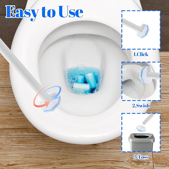 60 Counts Disposable Toilet Wand Refills Compatible with Most Bowl Brush Wand, Disposable Bathroom Toilet Brush Scrubber Heads, Toilet Bowl Cleaner Refill Pads for Stain Removal Deep Cleaning