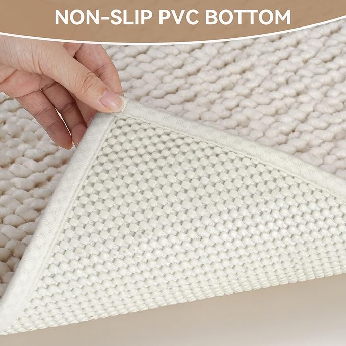 Bathroom Rugs Mat 20x32, Extra Soft Absorbent Chenille Bath Rug, Non Slip PVC Backing Washable Quick Dry Bath Mats for Bathroom Fit Under Door, Tub, Shower, Sink, Home Decor Accessories Beige