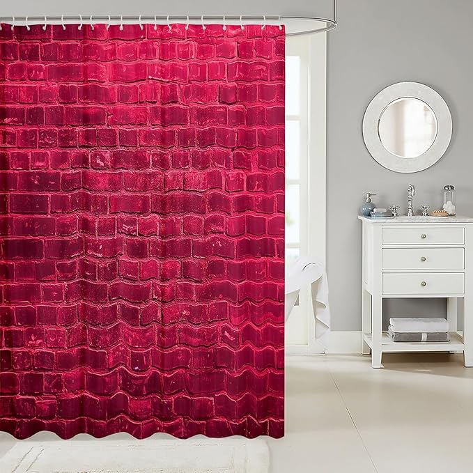 Wall Pattern Bath Curtain Kids Hot Pink Brick Wall Shower Curtain 72"x84" Vintage Theme Bathroom Shower Liner for Women Men Room Decor Waterproof Soft Lightweight Polyester Bathroom Accessories