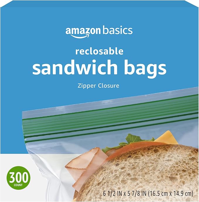 Amazon Basics Sandwich Storage Bags,(Previously Solimo),300 Count (Pack of 6)