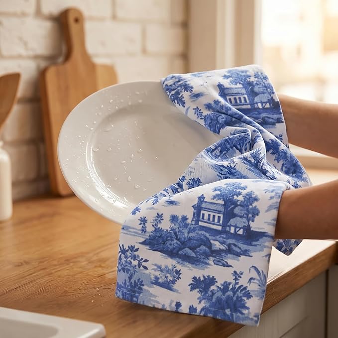 Urban Villa Kitchen Towels Set of 6 French Toile Kitchen Towels 20X30 Inches 100% Cotton Highly Absorbent Kitchen Towels Premium Quality Ultra Soft Mitered Corners KitchenTowels