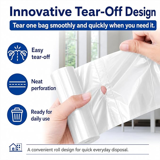 2.6 Gallon 70 Counts Strong Trash Bags Garbage Bags by Teivio, Bathroom Trash Can Bin Liners, Small Plastic Bags for Home Office Kitchen,fit 10 Liter, 2,2.5,3 Gal, Clear