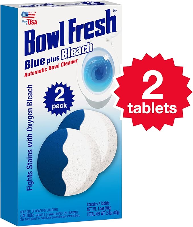Bowl Fresh Blue plus Bleach Automatic Toilet Bowl Cleaner Tablets, Toilet Freshener Tablets with Borax and Bleach, 2 Count (Pack of 5)