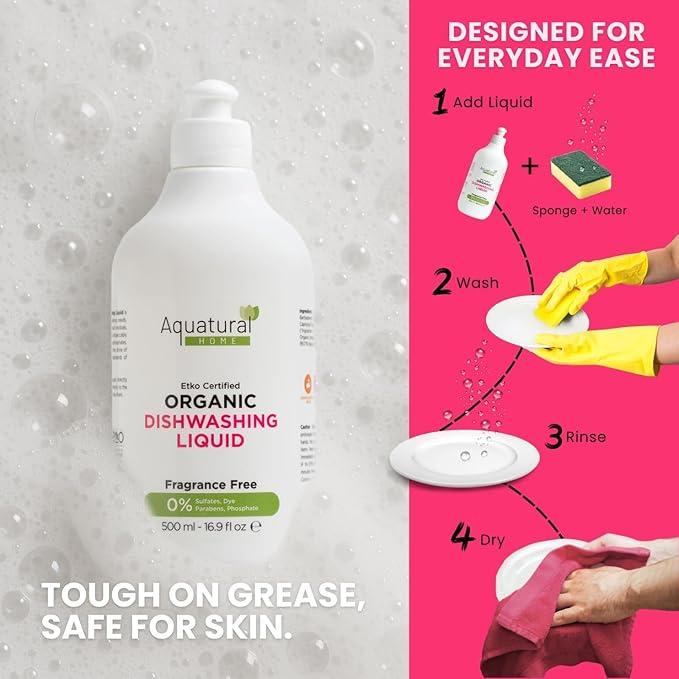 Organic Dishwashing Liquid for Dishes, Plant Based Dish Soap, Kitchen Unscented Dish Soap Liquid, Cuts Grease, Suitable for Sensitive Skin, Quick Rinse, 16.9 Fl Oz