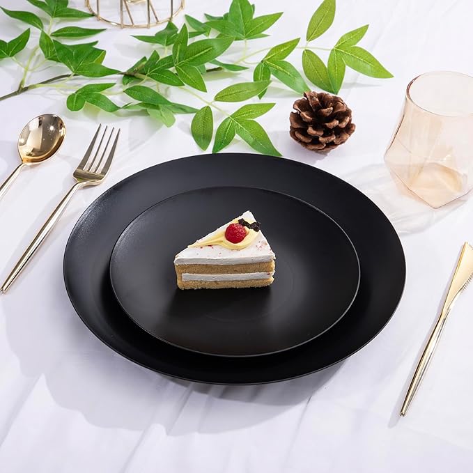 EI 80pcs Black Dessert Plates 7.5inch,Disposable Matte Plastic Plate Frosted Small Black Dessert/Cake/Appetizer Plastic Plates Disposable Heavy Duty for Party,Wedding,Graduation Decorations