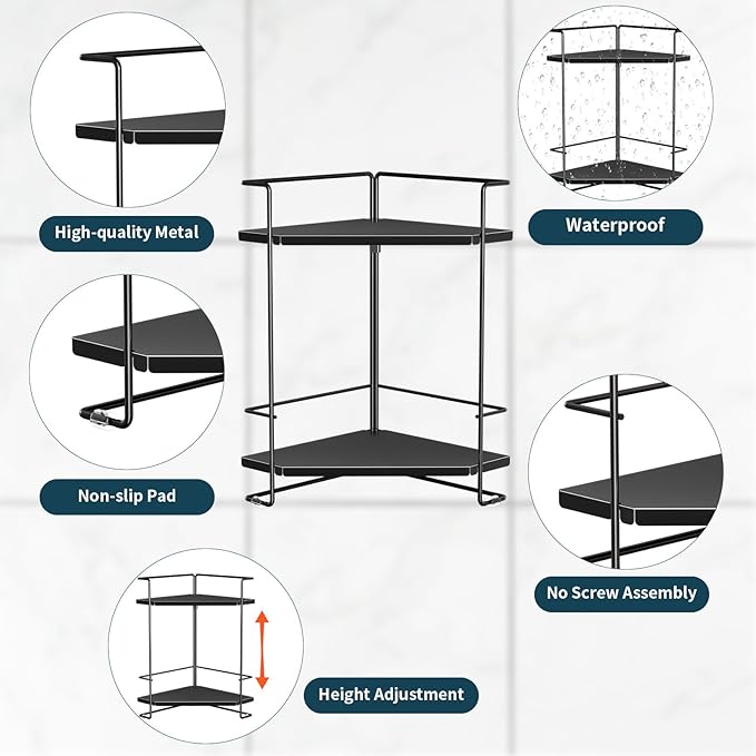 BOIVSHI Bathroom Organizer Countertop, 2-Tier Bathroom Organizers and Storage for Bathroom Countertop, Kitchen Counter, Corner Storage Shelf for Storage, Skincare, Perfume, Makeup (Black)