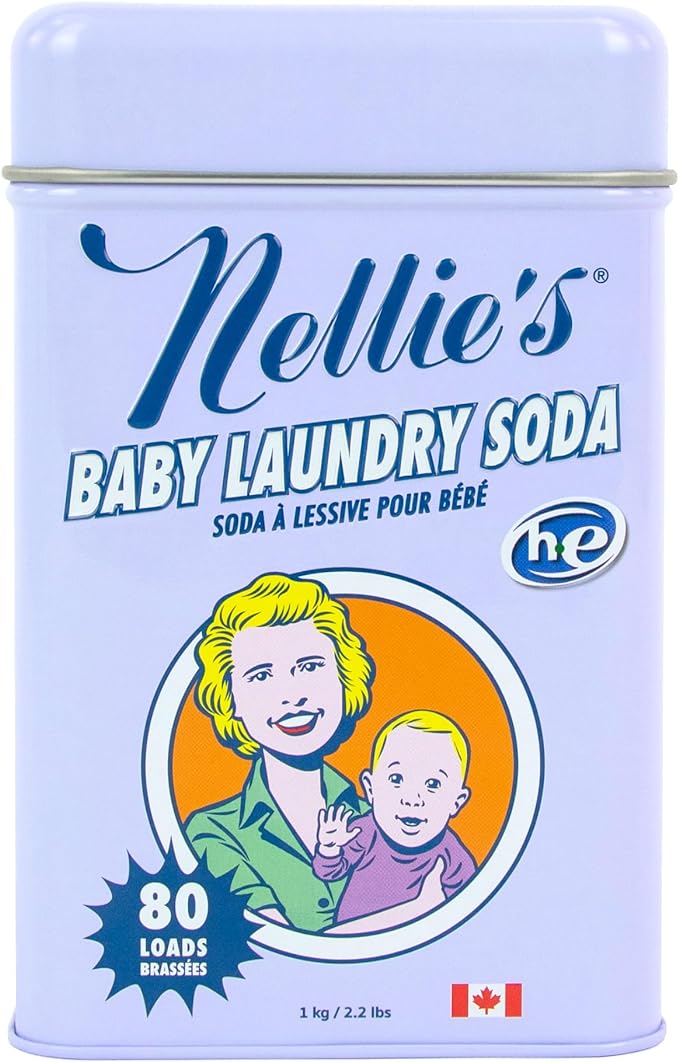 Nellie’s Baby Laundry Soda Tin – 80 Loads – Gentle Powdered Detergent for Delicate Fabrics – Fragrance-Free Formula - 80 Loads - Made in Canada